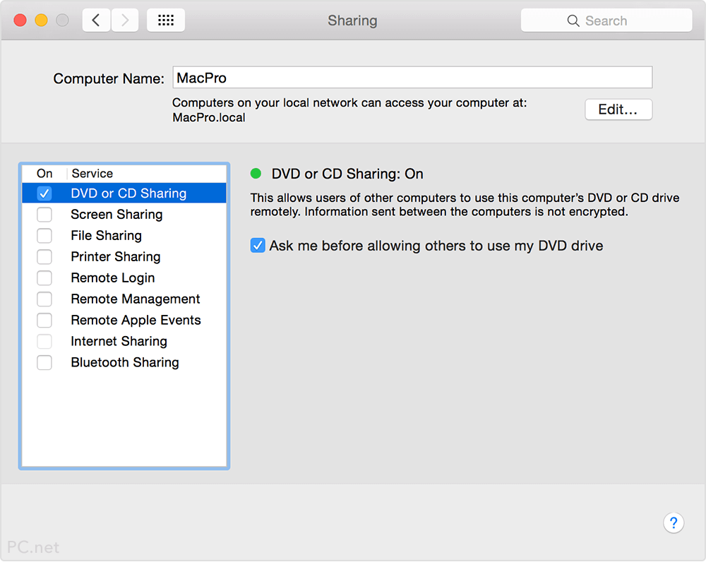 Share an optical drive in macOS