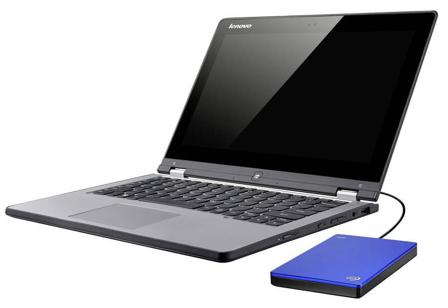 External hard drive connected to a laptop