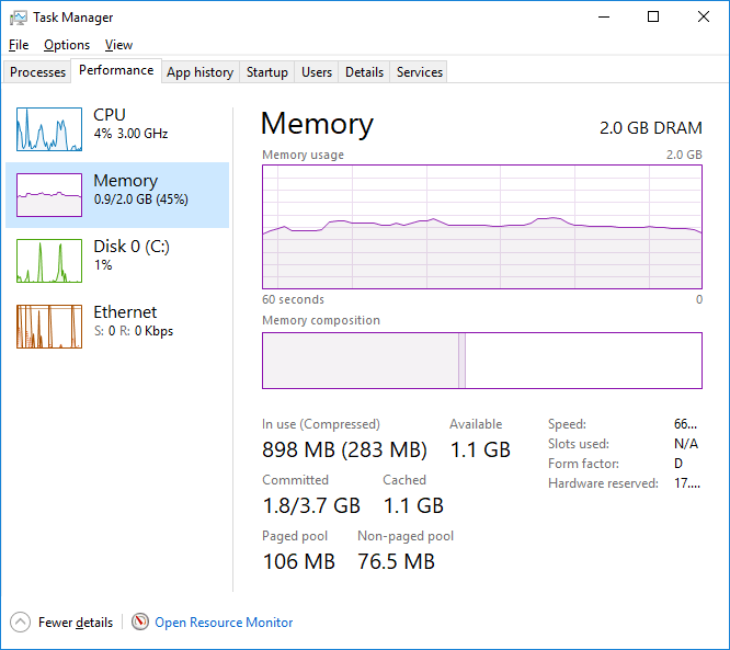 Windows 10 memory usage