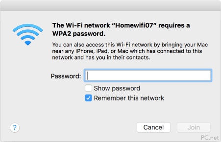 Wi-Fi Password Dialog Box